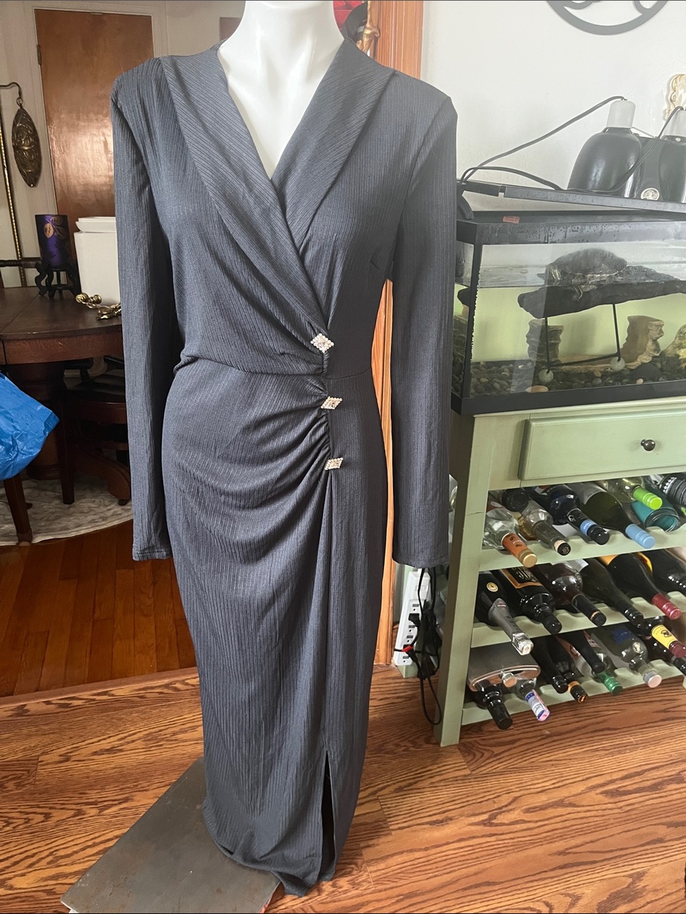 SHEIN Gray Long Sleeve Cocktail/Evening Dress